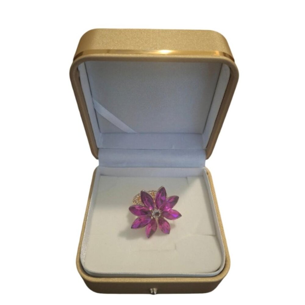 Fuchsia & Black Rhinestone Flower Rings - Picture 4 of 4